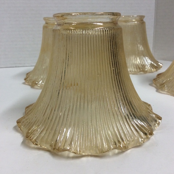 VTG 4 Ceiling Shades Amber Glass Ruffled Edge - Picture 4 of 9